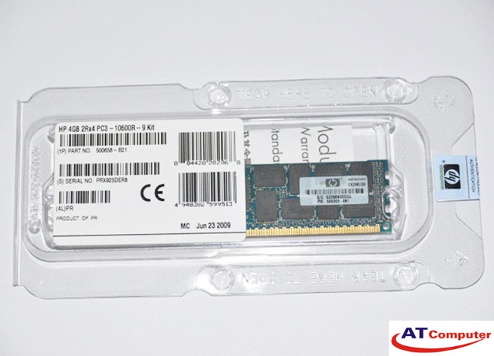 RAM HP 4GB DDR3-1333Mhz PC3-10600R CL9 Dual Rank Unbuffered ECC. Part: 619488-B21