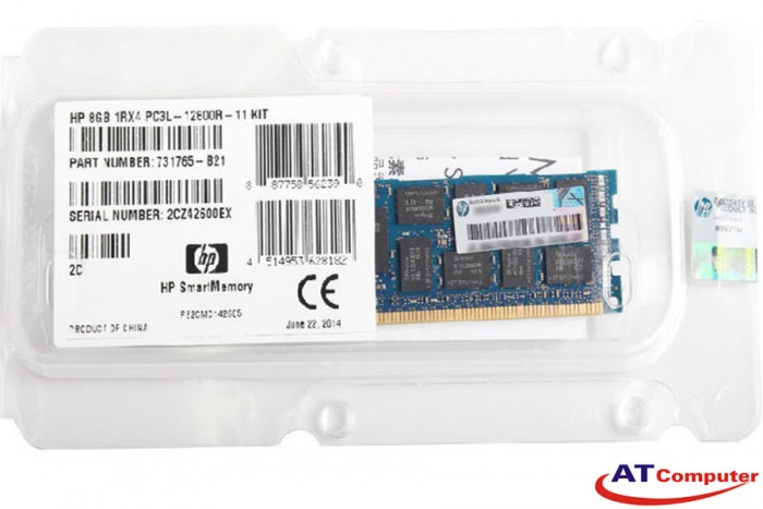 RAM HP 8GB DDR3-1600Mhz PC3-12800R CL11 1Rx4 Single Rank ECC. Part: 647899-B21