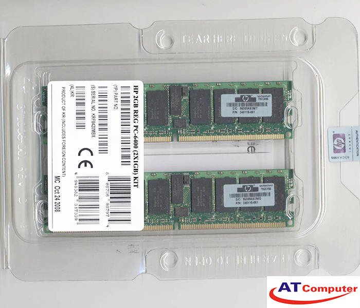 RAM HP 2GB DDR2-800Mhz PC2-6400 (2x2GB) Single Rank ECC. Part: 497763-B21