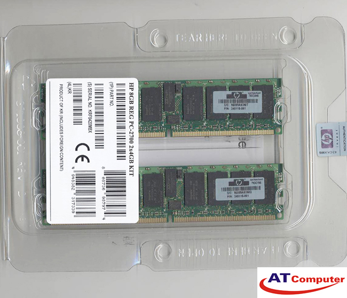 RAM HP 8GB DDR-333Mhz PC-2700 (2x4GB) Reg DIMM ECC. Part: 395409-B21