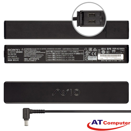 Sạc SONY 19.5V-4.7A 90W 2 USB ports 5.0V-1.5 A, Original, Part: VGP-AC19V51, VGP-AC19V50, ADP-90KDB
