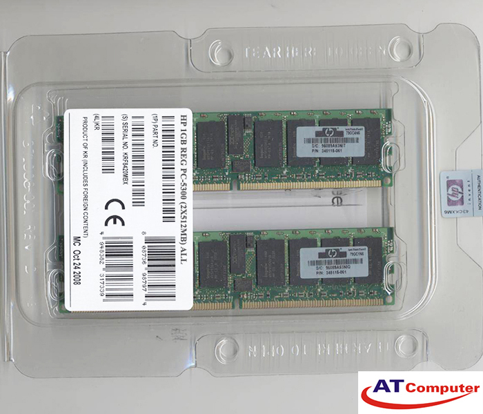 RAM HP 1GB DDR2-667Mhz PC2-5300 (2x512MB) Single Rank ECC. Part: 408850-B21