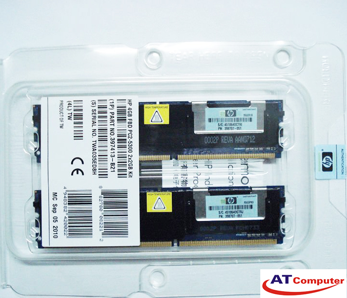 RAM HP 4GB DDR2-667Mhz PC2-5300 (2x2GB) Single Rank ECC. Part: 461840-B21