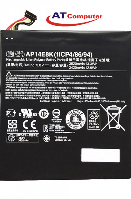 PIN Acer Iconia Tab B1-810, B1-820, B1-850, 3Cell, Oem, Part: AP14E8K, AP14F8K