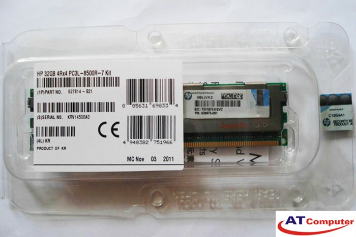 RAM HP 32GB DDR3L-1066Mhz PC3L-8500 4Rx4 Quad Rank Registered ECC. Part: 627814-B21