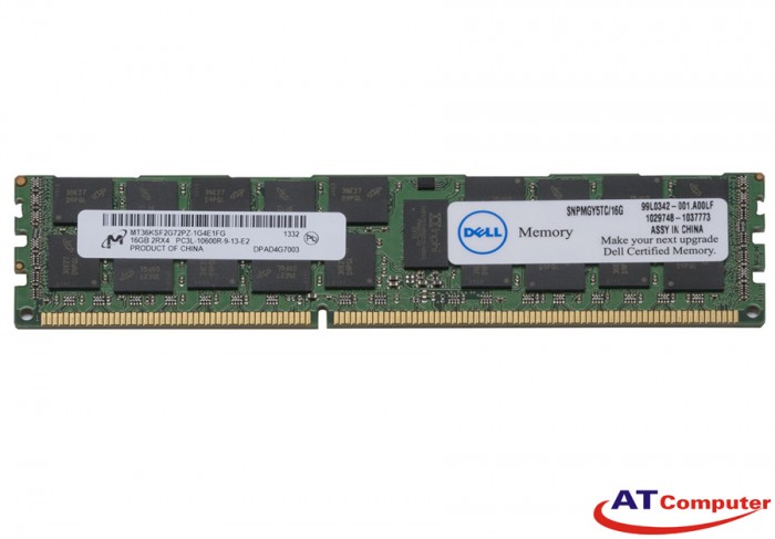 RAM DELL 16GB DDR3-1333Mhz PC3-10600 Quad-Rank Registered ECC. Part: A3138306, A3721501, A3721506